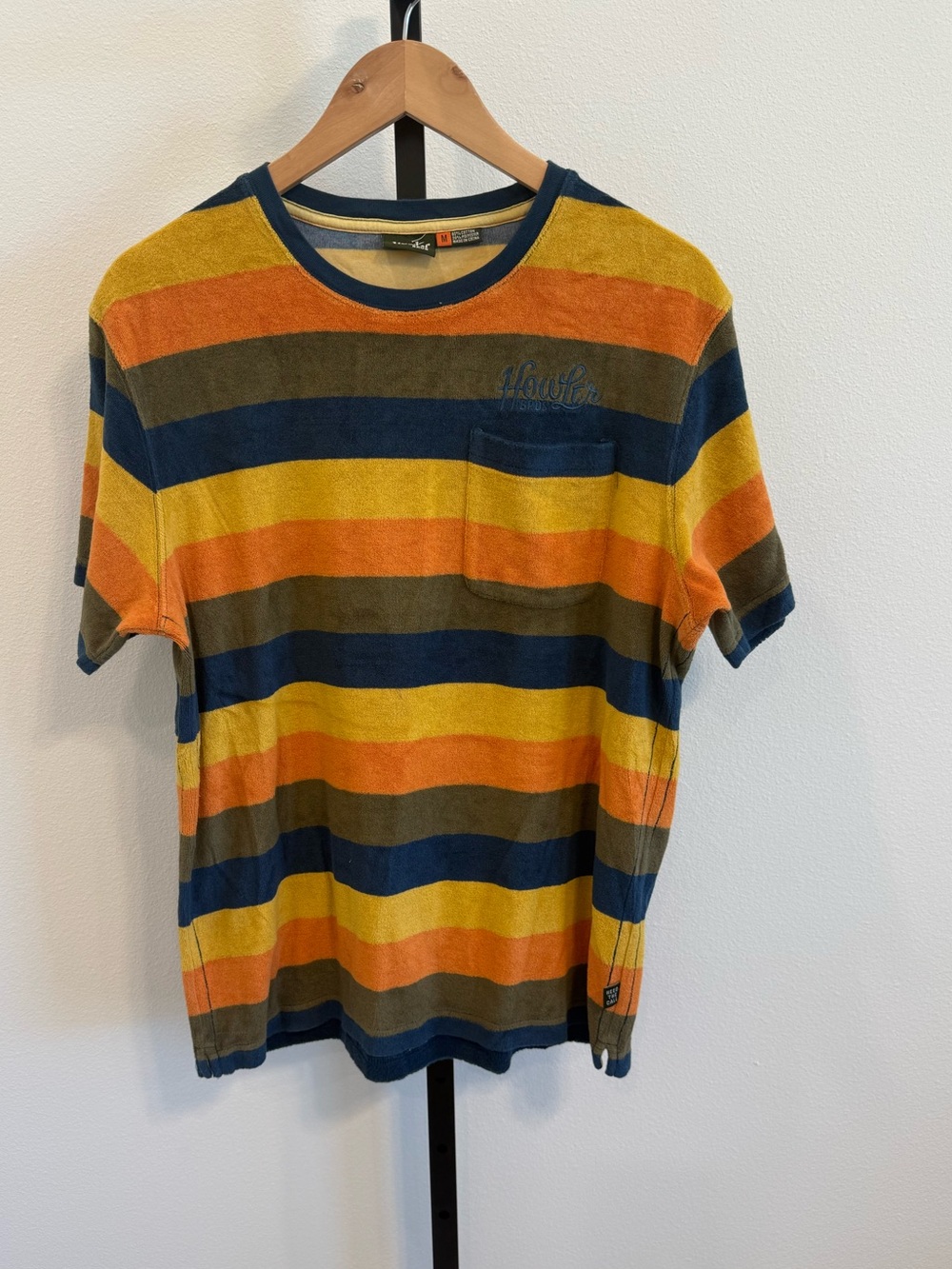 Howler Brothers Striped Terry Pocket Tee in Yellow, Orange & Navy Casual Coastal